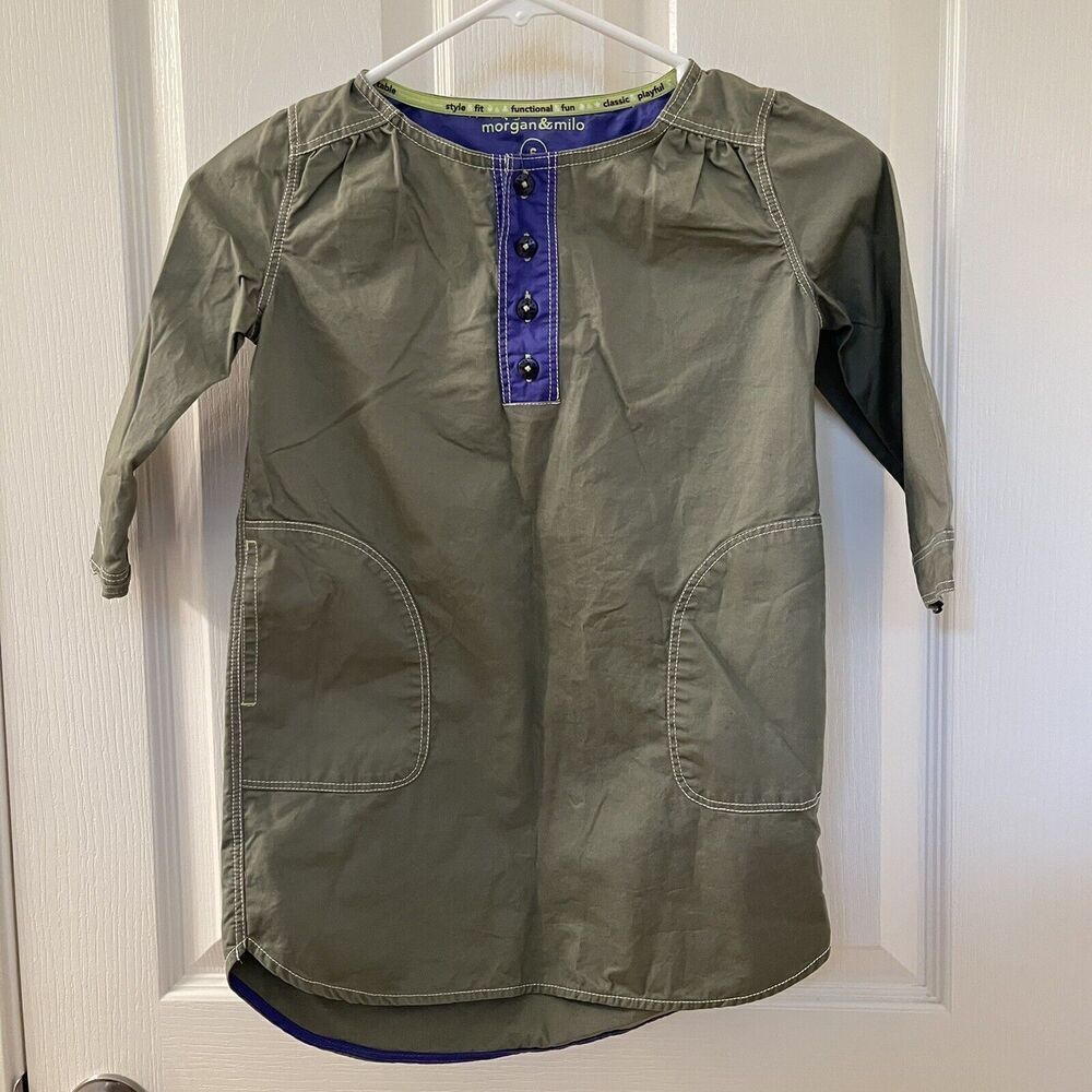Morgan & Milo Green Shirt Dress Cotton Pockets Girls Size 6